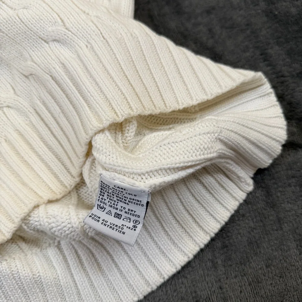 Ralph Lauren Sport Cable Knit Sweater Womens Large White V Neck Cotton - Picture 5 of 9